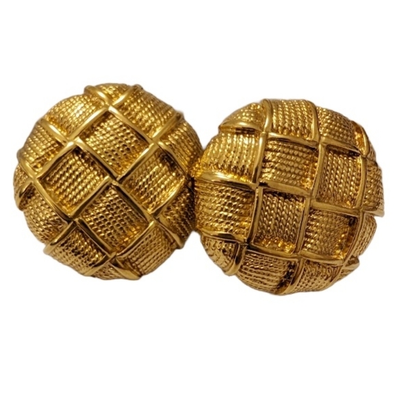 Napier Jewelry - NAPIER Golden Basket Weave Antique Clip Stud Post Screw Earrings